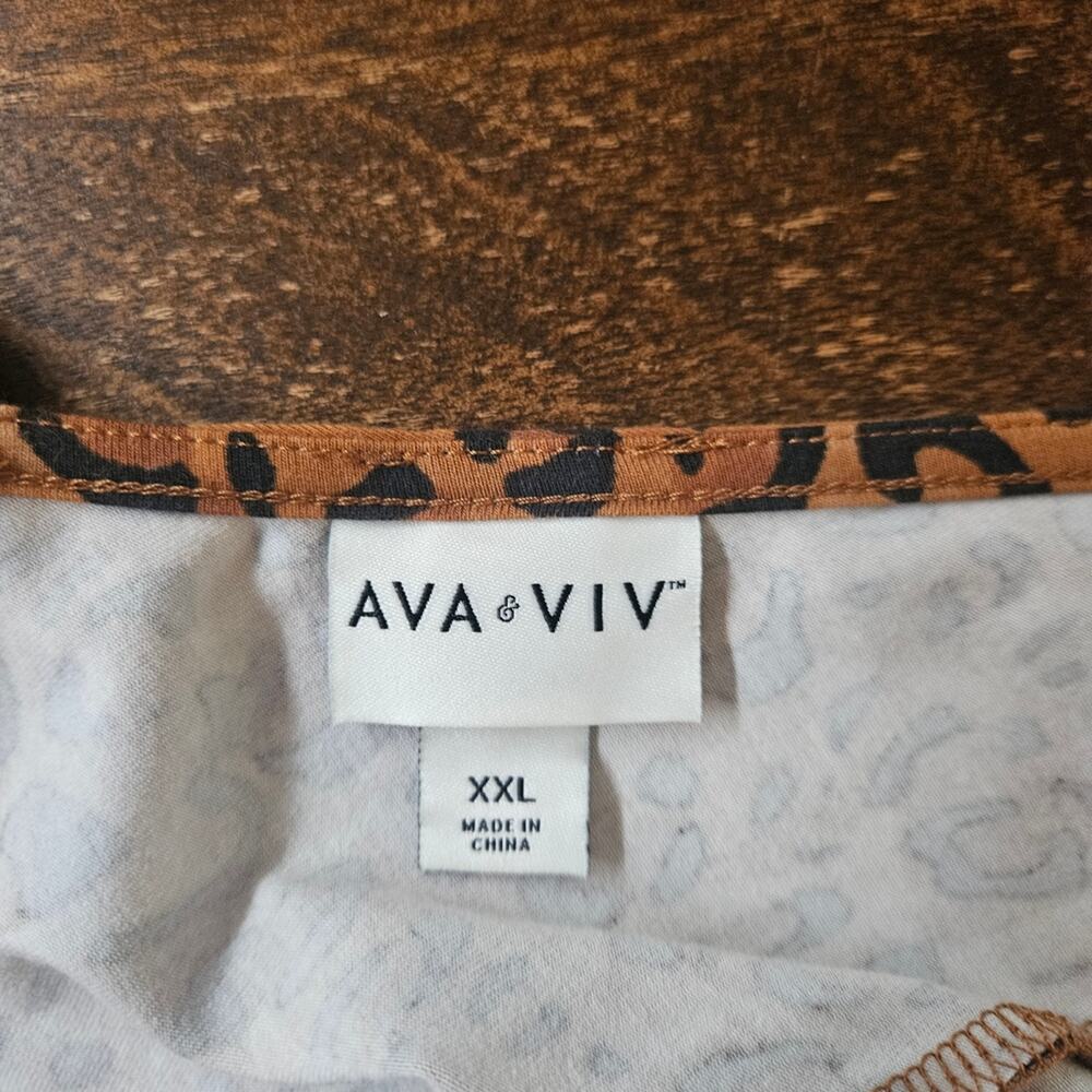 Ava & Viv Leopard Print Midi Dress - Plus Size 2XL - V-Neck A-Line with Slit - Picture 5 of 7